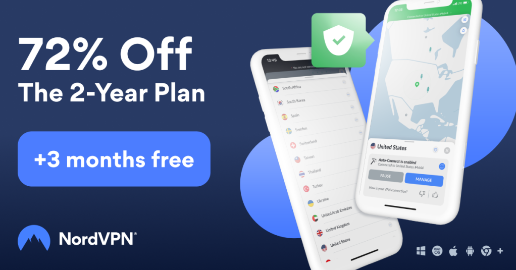 Nordvpn offer November 2021 offer. Get 72% off your Nordvpn subscribtion today. The 2-year plan plus 3 months free. 